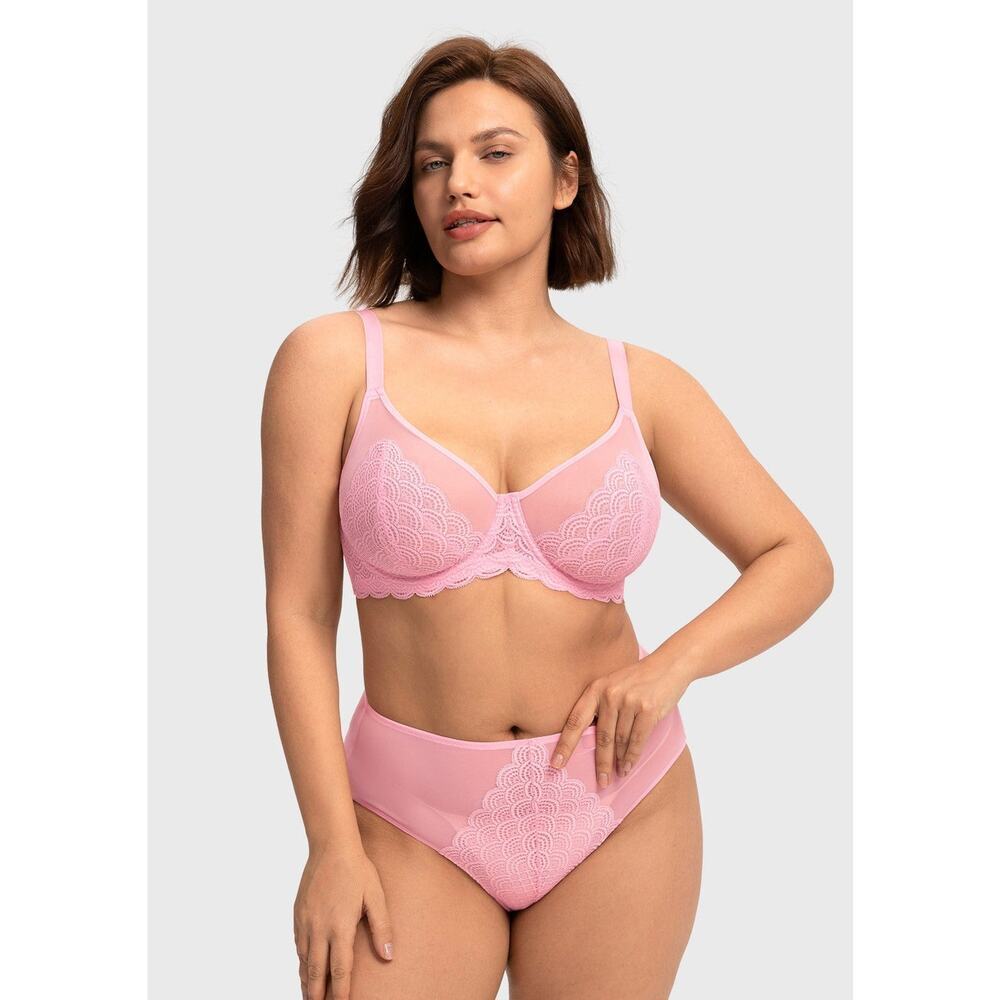 HSIA Mermaid Scales Lace Unlined underwire Bra pink sz 36I new